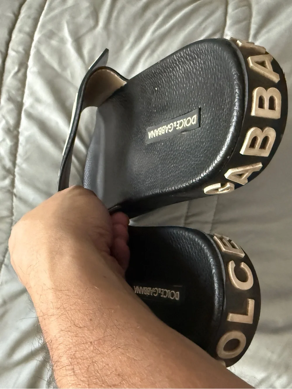 Dolce & Gabbana Black Slides with White Logo Details